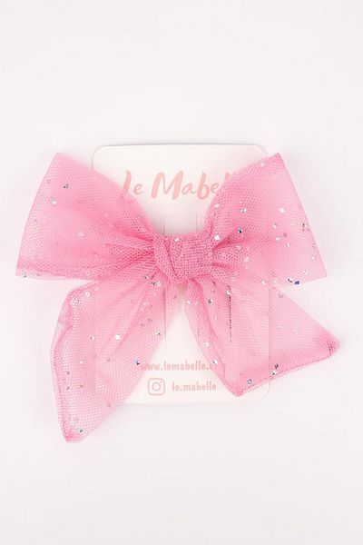 Le Mabelle Pink Glitter Tulle Bow Girl Child Clip Buckle