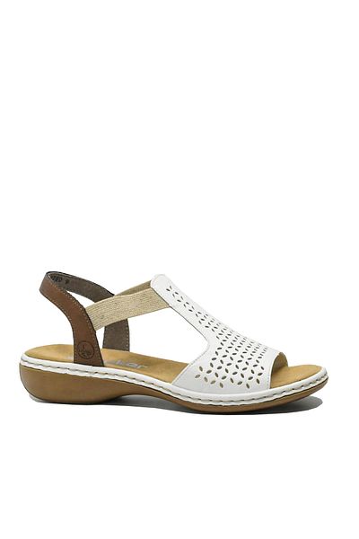 Rieker Rieker women's low sandals, white perforated genuine leather