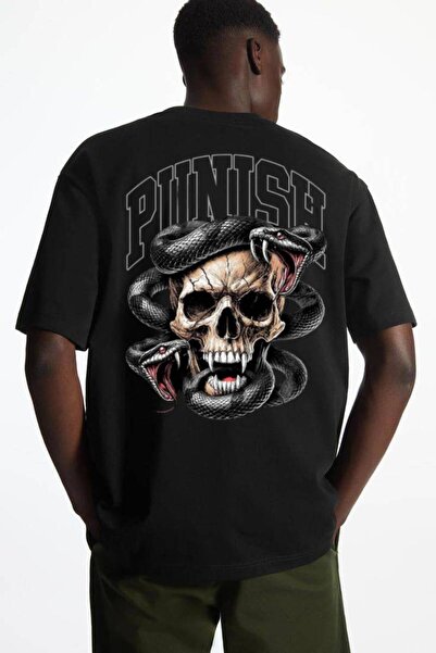 ship master Tricou unisex supradimensionat cu grafică „Punish Skull & Snake” ...