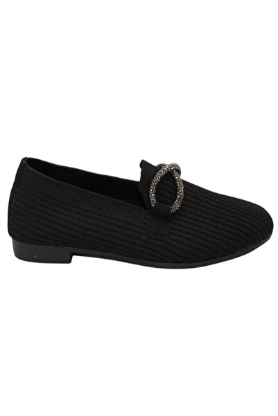 Celira Pantofi de balerină cu toc pentru femei Black Knitwear Stone