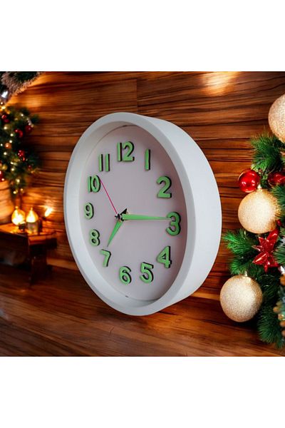 Bahat Phosphorescent 3D Embossed Numeral Mini Small Clock Wall Clock Diameter 22 cm White B3