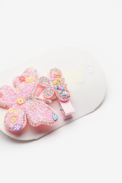 Le Mabelle Pink Sequin Butterfly Double Girl's Clip Buckle Set