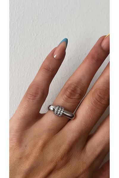NAİFTAKIAKSESUAR Women's 3 Row Zircon Stone Adjustable Ring
