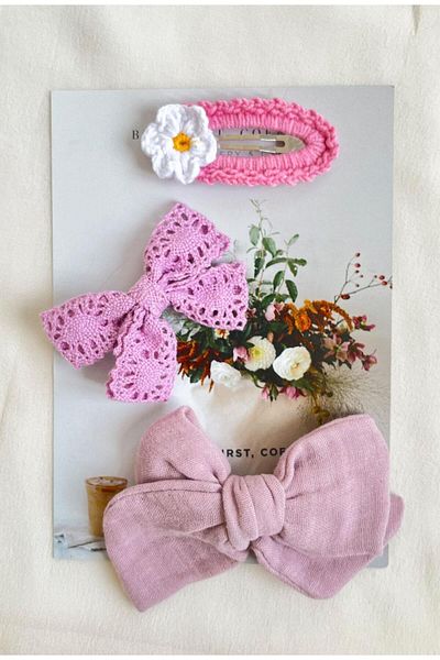 Le Mabelle Lilac Knitted Flower 3-Piece Buckle Set