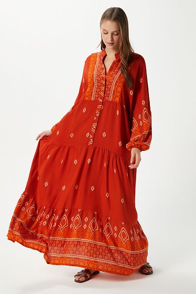 Ritnice Modest Women's Andrea Orange 100% Viscose Maxi Length Summer Dress