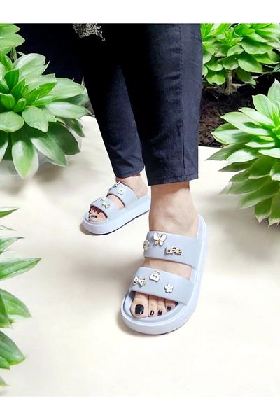 AkınalBella Eva Double Tape Sticker Detailed Pool, Sea, Beach Slippers