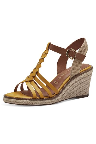 Tamaris Damen Komfort Sandalen Keil 1-28042-42 Gelb 602 Sun Leder/synthetik Mit Touch-it