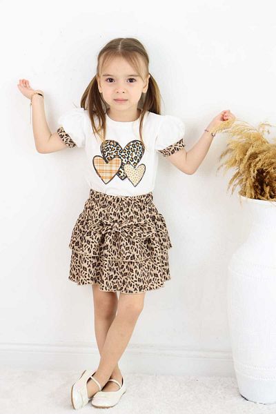 falcomini Leopard Print Skirt Girl 2 Piece Set 2/6 Years Old