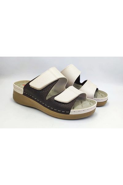 DR KLOMPA Women's Slippers Dk1163 Brown - Beige Summer Orthopedic Home & Outdoor Slippers