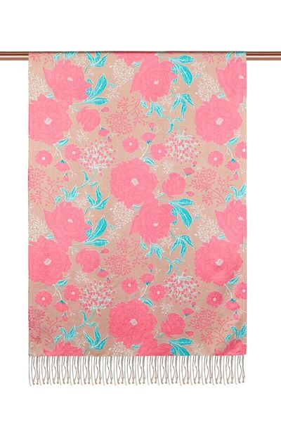 ipekevi 8251 Model Rosa Patterned Silk Shawl - İpekevi
