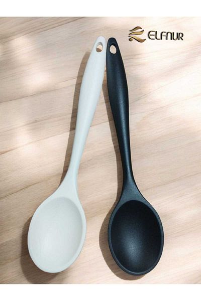 elfnur 2 Pieces Hard Tip Heat Resistant Fireproof Non-Stick 28 cm Silicone Food Spoon Set