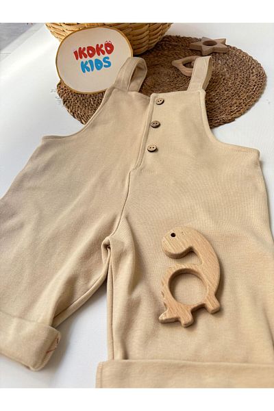 ikokokids Beige-buttoned-shorts-jumpsuit