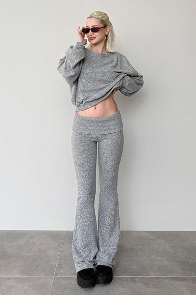 Madmext Gray Blouse Trousers Double Suit Mg2289