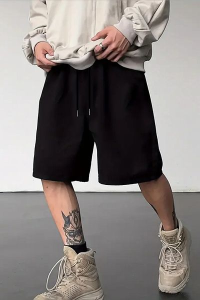 Tarz Cool Ανδρικό μαύρο καλοκαιρινό μονόχρωμο Basic casual φαρδύ σορτς