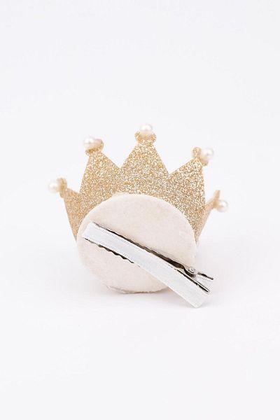 Le Mabelle Cataramă Queen Clip cu perle aurii pentru fete