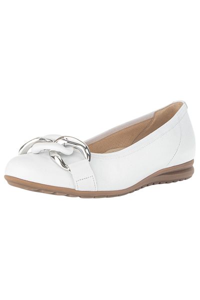 GABOR Damen Klassische Ballerina G-weite 62.625 Weiß 50 Uni Silber Leder