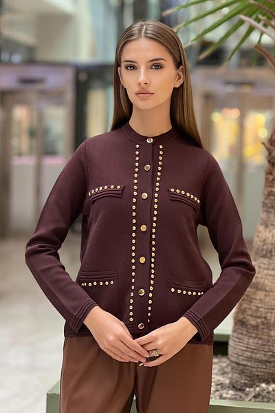 Ghisa Gold Staple Detailed Midi Cardigan