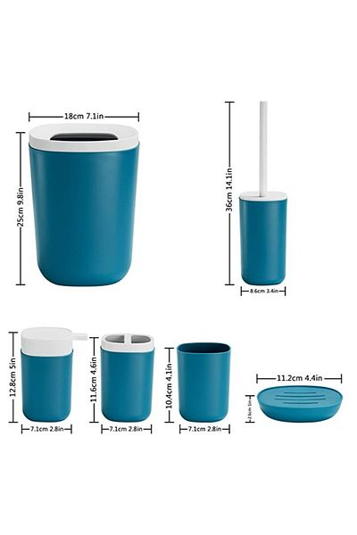 HIHOMEY 6-piece Bathroom Accessories Set-blue/white