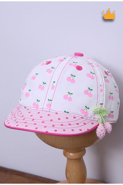 Kitti 0-18 Months 44cm Baby Girl Summer Cherry Pattern Expandable Hat Cap White Y90007