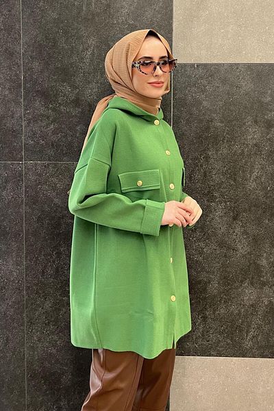 Ghisa 3639-23k Double Covered Pocketed Goal Buttoned Knitwear Cardigan