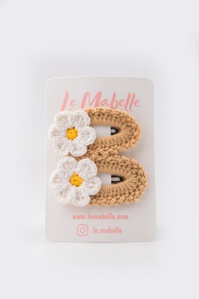 Le Mabelle Σετ αγκράφες 2 τεμαχίων μπεζ πλεκτό λουλούδι