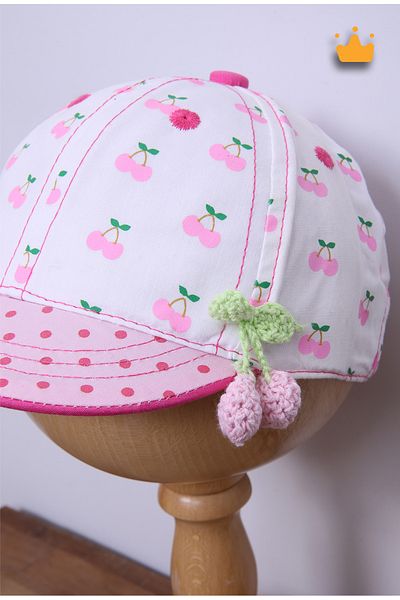 Kitti 0-18 Months 44cm Baby Girl Summer Cherry Pattern Expandable Hat Cap White Y90007