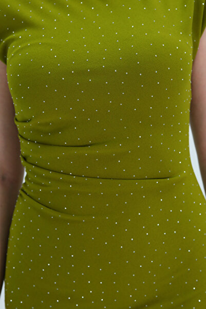 My crasia Crasia Kadın Vatkalı Belden Drapeli Midi Elbise 25162