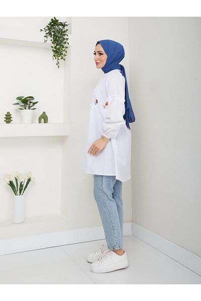 moda periy Women's Summer Style Embroidery Detailed Hijab Tunic