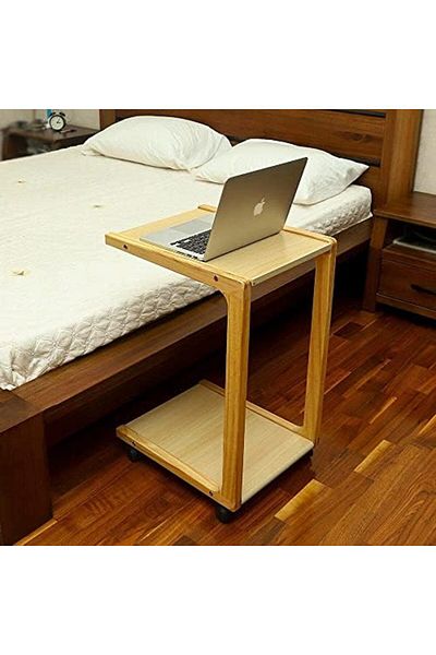 NEXIFY C-Shaped End Table, Snack Side Table with Wheels, Modern Creative Design Coffee Table