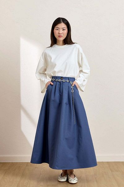 Ceylan Otantik Indigo Linen Single Button Skirt