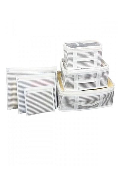 Helen's Home Set of 6 Suitcase Organizer Suitcase Organizer Travel Set Gray Striped