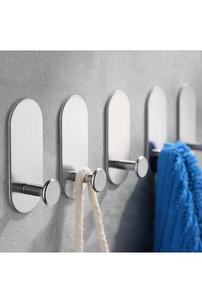 DELPI Set 5 Carlige tip Cuier, pentru Baie sau Bucatarie, Autoadezive, Inox