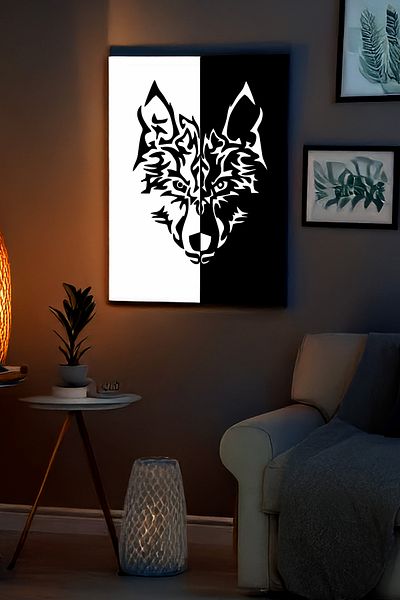 Angels Passion Reflective Wolf Head Plexiglass Painting - Black and White Contrast Background