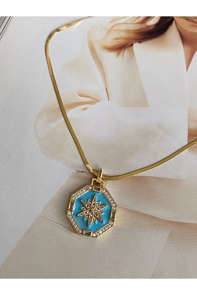 Pinery Jewels Tarnish Free Stainless Steel Women's Necklace with Blue Stone – Modern and Stylish Design