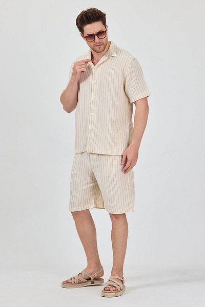 Cosplay Shirt Shorts Men's Two-Piece Suit Thin Linen Look