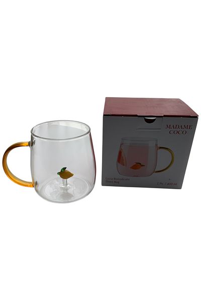Madame Coco Lucia Yellow Glass Mug – 400 ml |   Borosilicate Heat Resistant Stylish Glass