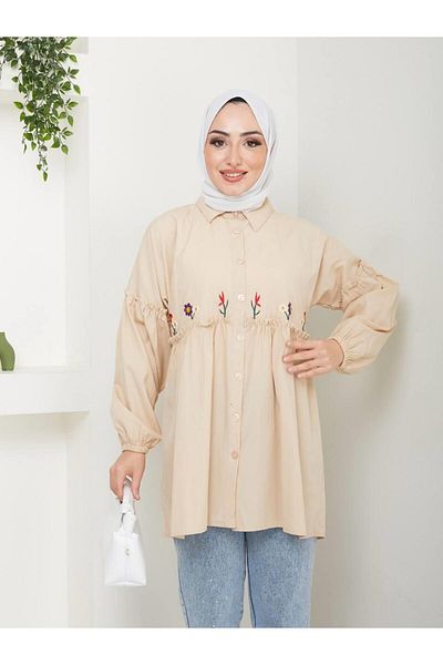 moda periy Women's Summer Style Embroidery Detailed Hijab Tunic