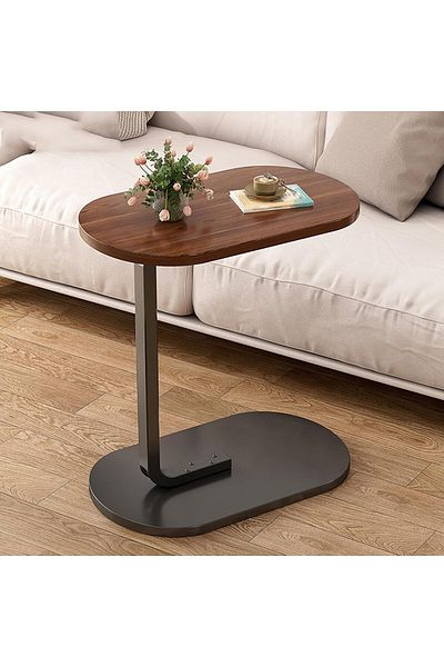 NEXIFY Small C Shaped End Table for Living Room and Small Spaces lnut (Wood) (Halzenut + Black Leg)
