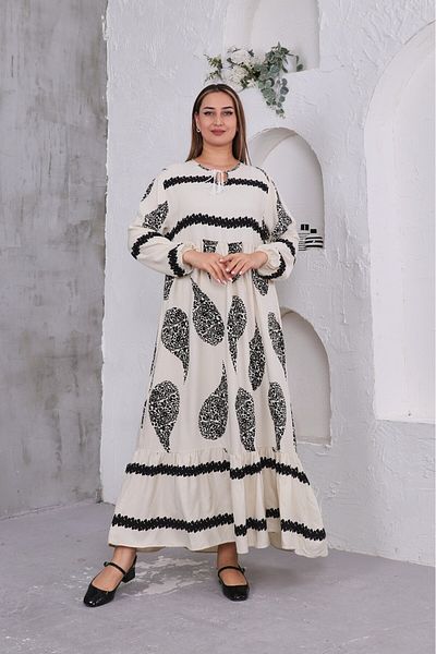 Sevda Kılınç Large Size Woven Viscose Dress with Ruffle Detail