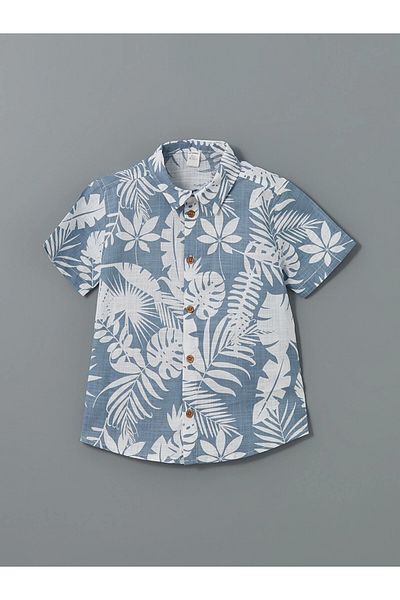 LC Waikiki LCW Kids Indigo Printed Viscose Cămașă și pantaloni scurți pentru băieți 2 buc