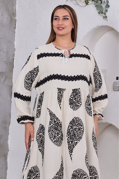 Sevda Kılınç Large Size Woven Viscose Dress with Ruffle Detail