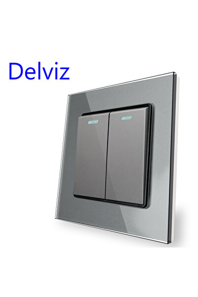 DELVIZ مفتاح كهربائي حائطي 16 أمبير، 2 عصابة، 2 اتجاه، لوحة كريستال رمادية، تيار متردد 110-250 فولت، 8