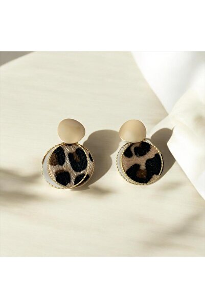 marsel aksesuar LEOPAR DOKULU MODEL GOLD HALKA KÜPE