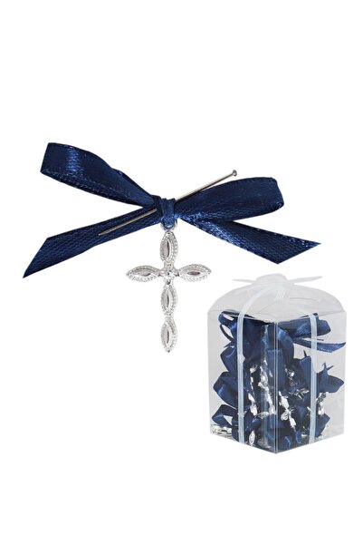 Recostore Set 20 marturii, cruciulite biserica din metal cu bolduri si cutiuta, funda bleumarin, REC1968/49