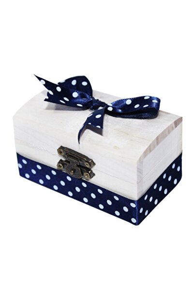 Recostore Cutiuta cufar din lemn cu panglica bleumarin prima, REC312