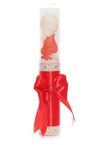 Recostore Lumanare rosie cu ingeras botez, 40x7 cm,REC1746