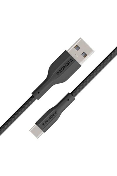 Promate كابل USB إلى USB-C، بطول 2 متر، كابل شحن متين من السيليكون من النوع C مع شحن سريع 2 أمبير