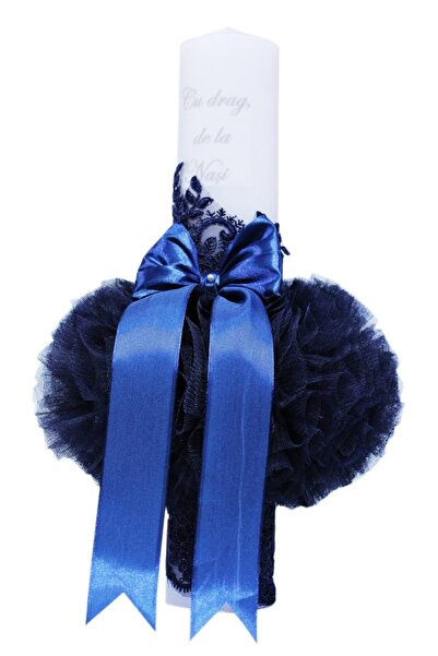 Recostore Lumanare bleumarin „Cu drag, de la Nasi” botez, 40x7 cm, REC89