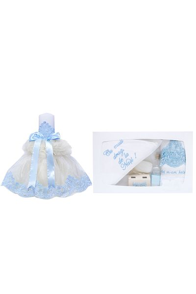 Recostore Set trusou si lumanare , "Cu mult drag de la nasi", bleu, 8 piese, REC1824