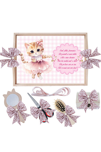 Recostore Set tavita taiere mot/turta, cu Pisicuta, roz pudrat, 6 piese, 35x2...